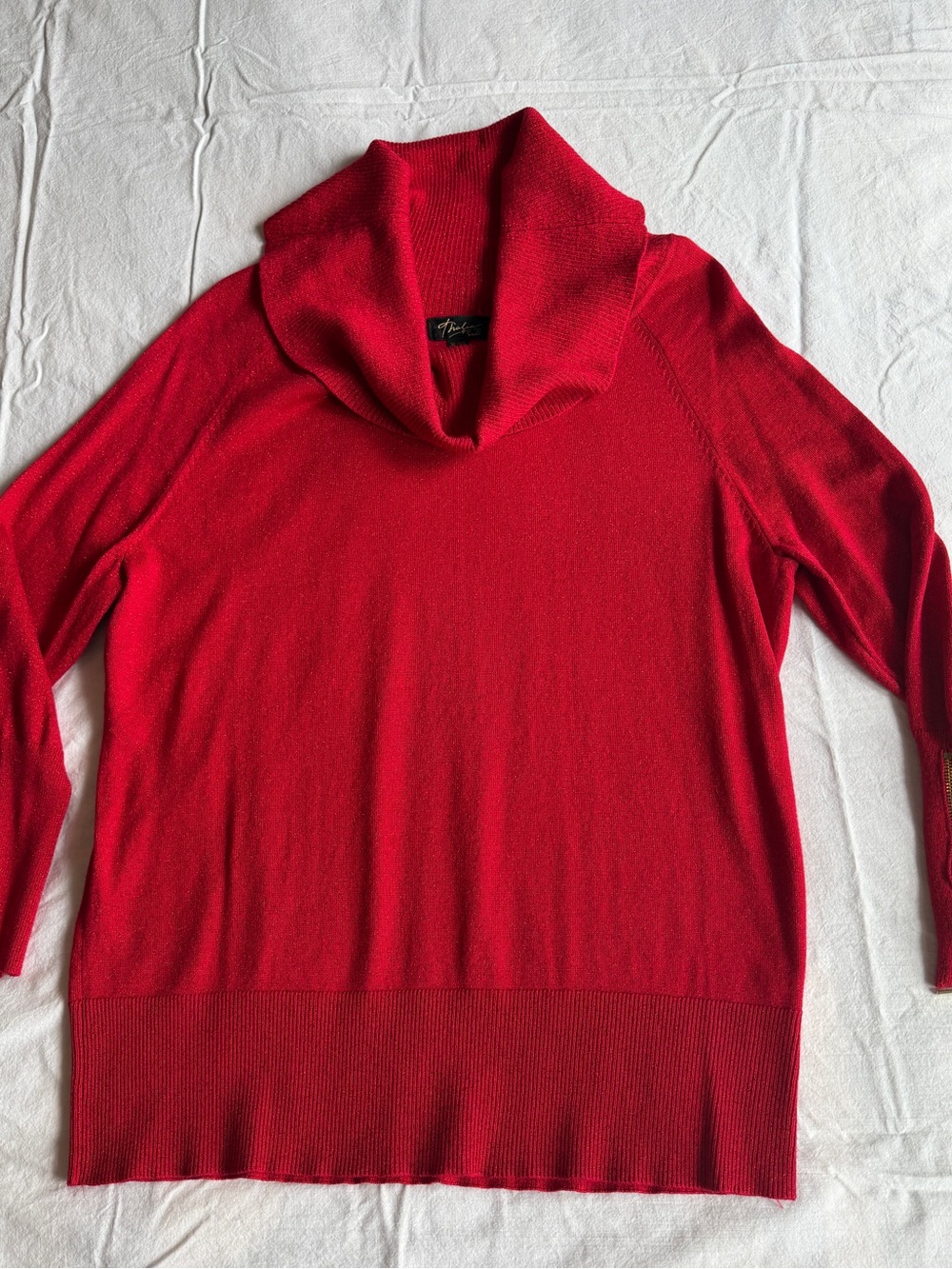 Beautiful Red Cowl Neck Women's Sweater with shimmer accents